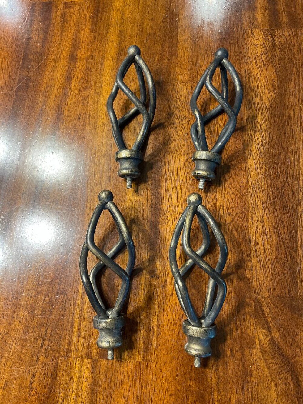 Set of 4 Metal Brass? Finial Curtain Rod Ends 5" Rustic Vintage